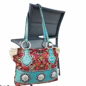 Raviani blanket bag with embossed croco leather southwest wool